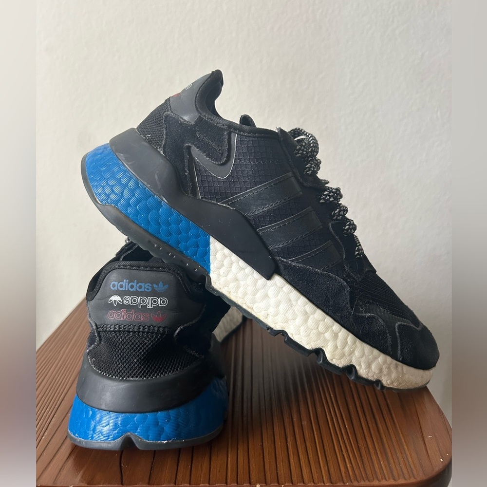 ADIDAS night jogger boost sneaker black & blue size 8